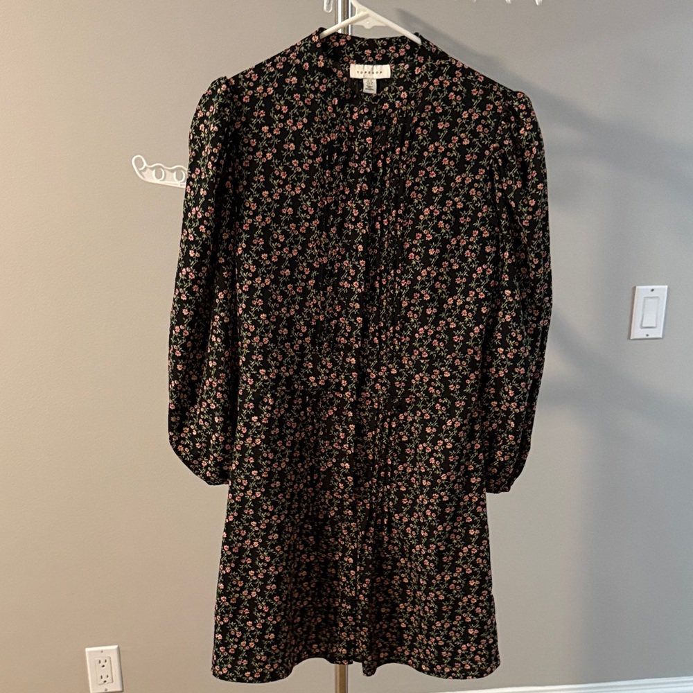 Topshop Black Floral Long Sleeve Dress